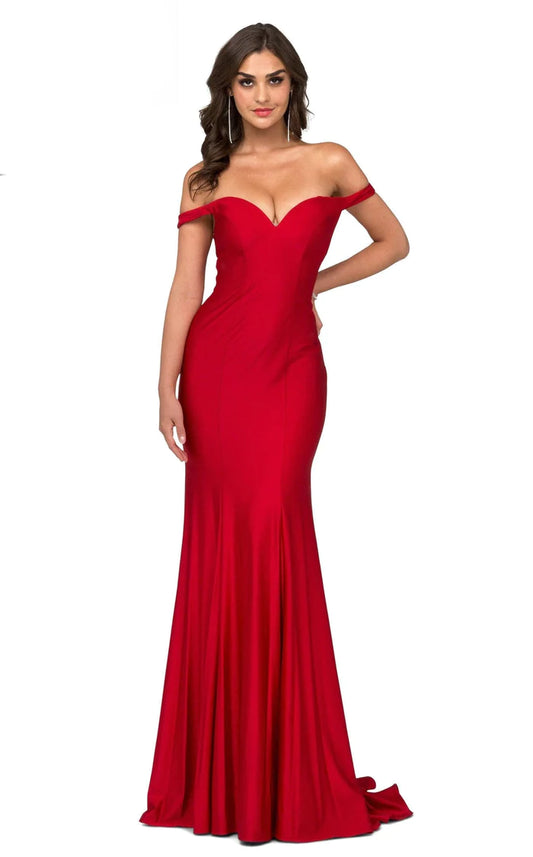 1425 Cecila RED 2.12 off shoulder long CLEARANCE